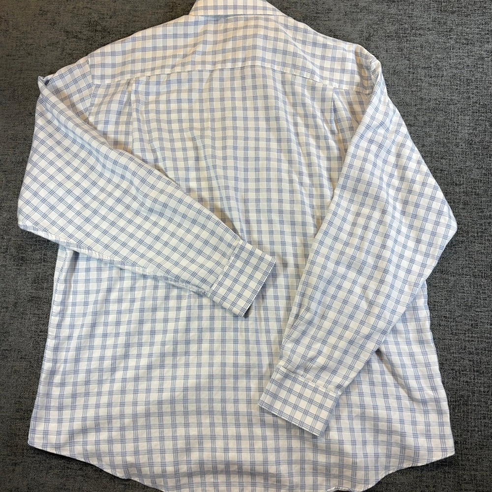 Johnston & Murphy Button Down Shirt Mens XL Blue Plaid Tailored Fit Long Sleeve - Picture 3 of 11
